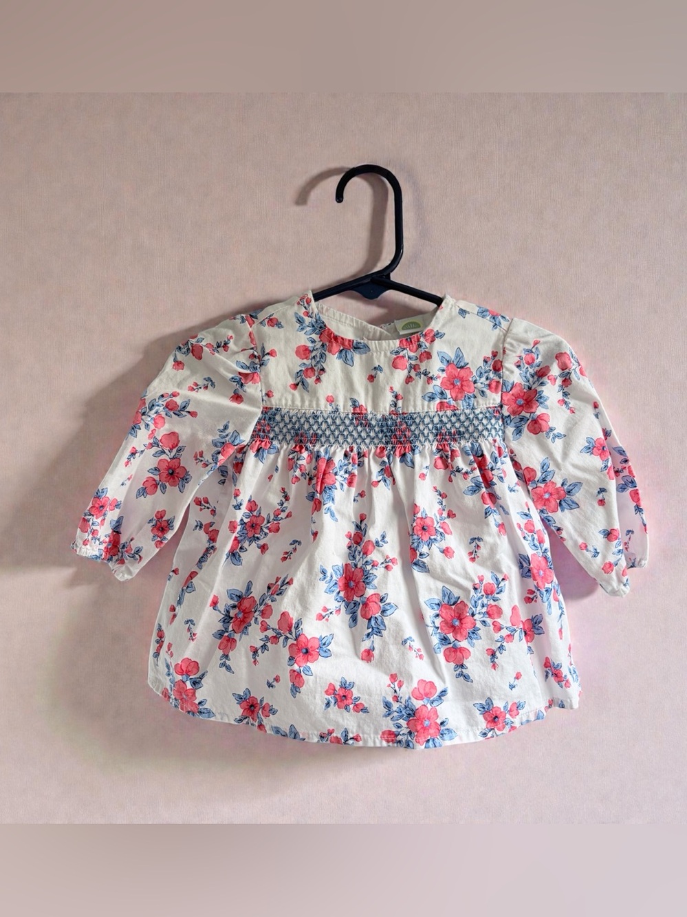 Little Me Baby Girl Smocked Floral Top 9M Red Blue White Vintage